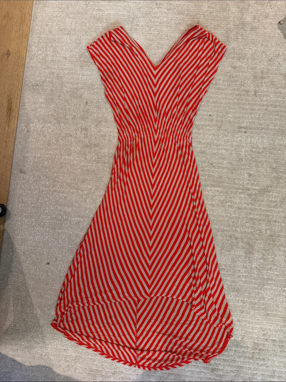 Mossimo Supply Co. Red and White Striped High-Low V-Neck Dress